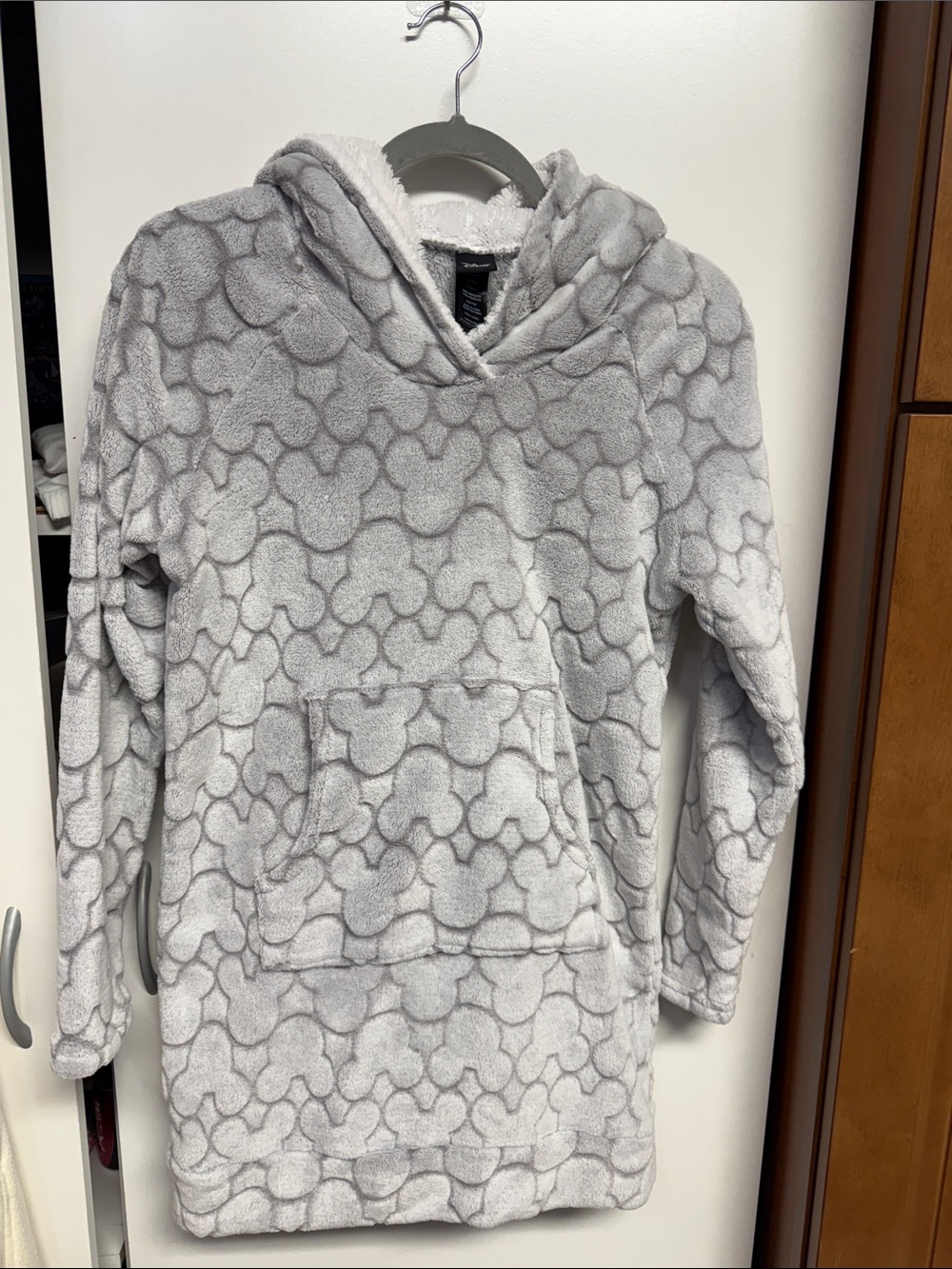 Disney Plush Hooded Mickey Pattern Pullover - Light Gray